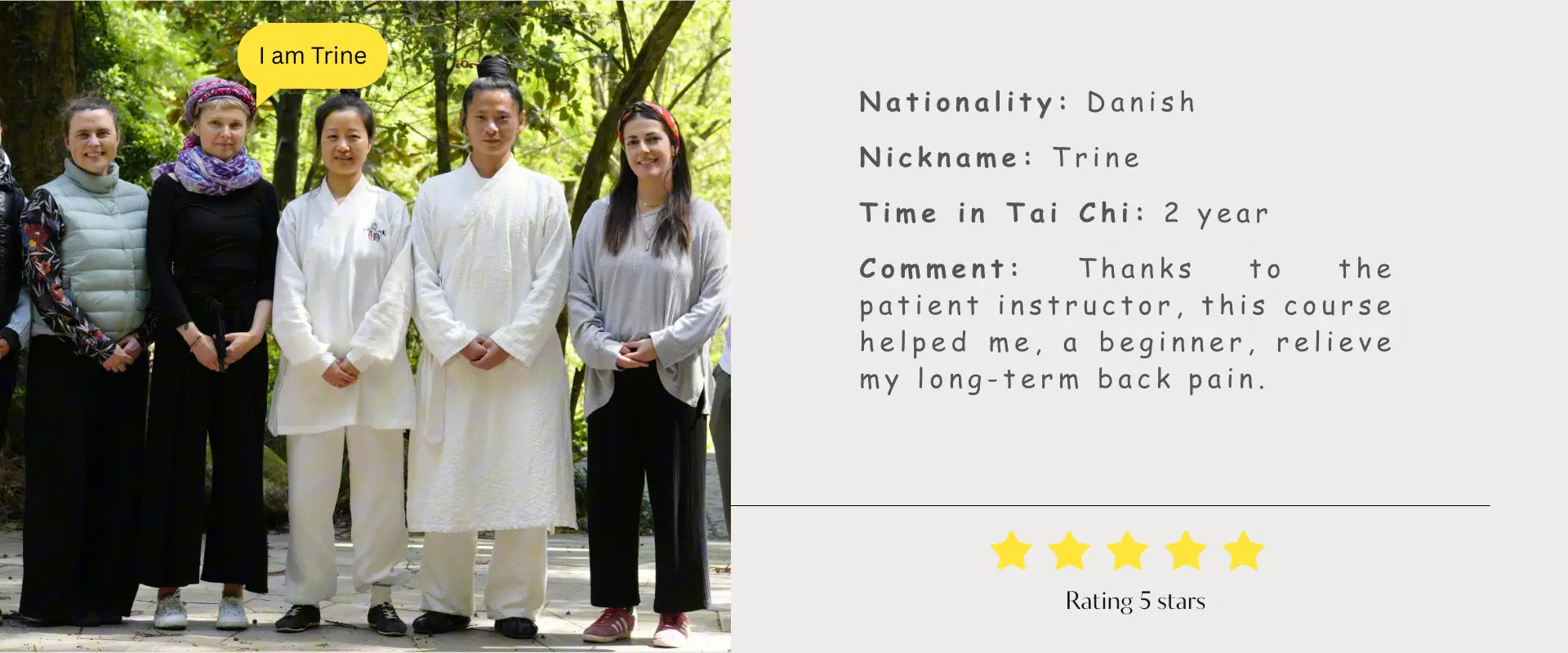 Tai Chi Spirit student sharing their course experience